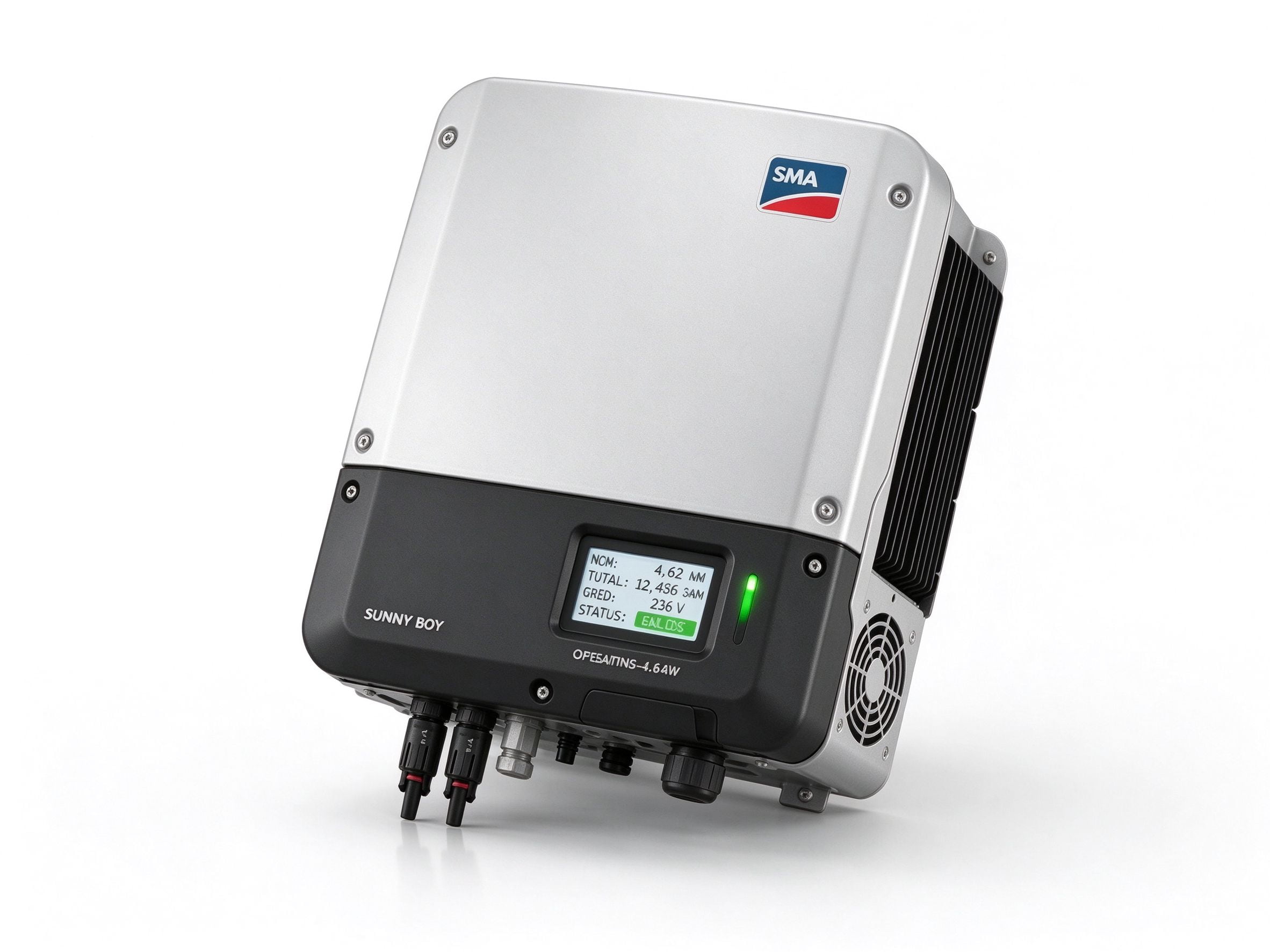4.6kW grid tied solar home inverter with LCD display and MC4 connectors on white background