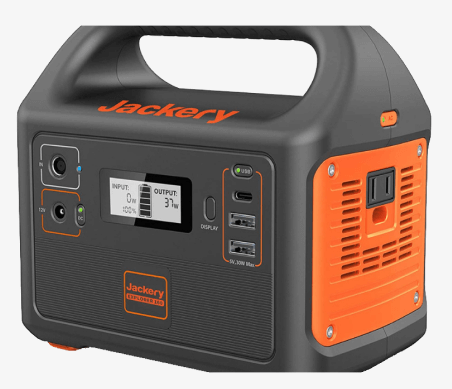 Portable solar power station with LCD display, AC outlet, and USB ports