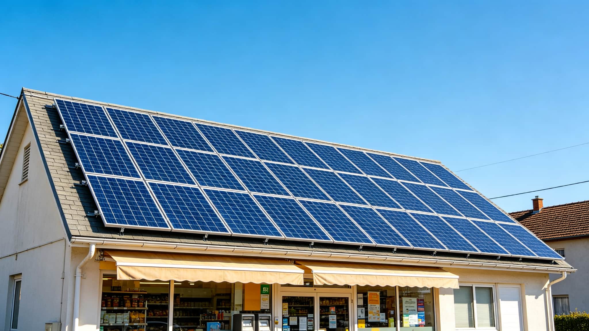 Rooftop solar array on a small business building